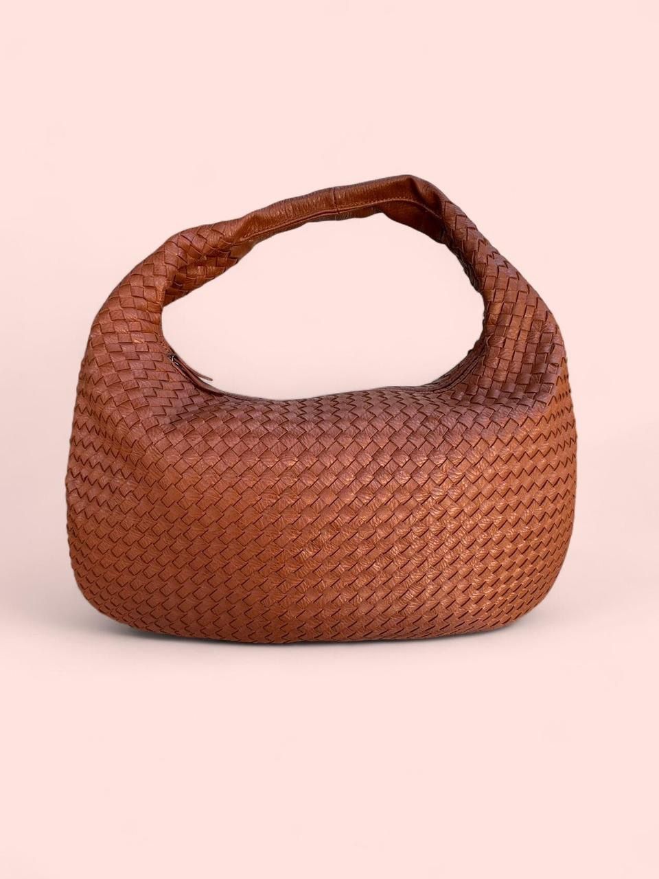 Large Woven Faux Leather Brown Hobo Boho Shoulder Purse Handbag (Bottega Veneta dupe)