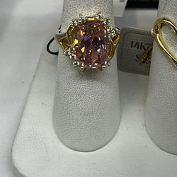 Pink Emerald Cut Gold Ring 