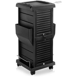 Saloniture Premium Locking Rolling Trolley Cart with Pockets - Black