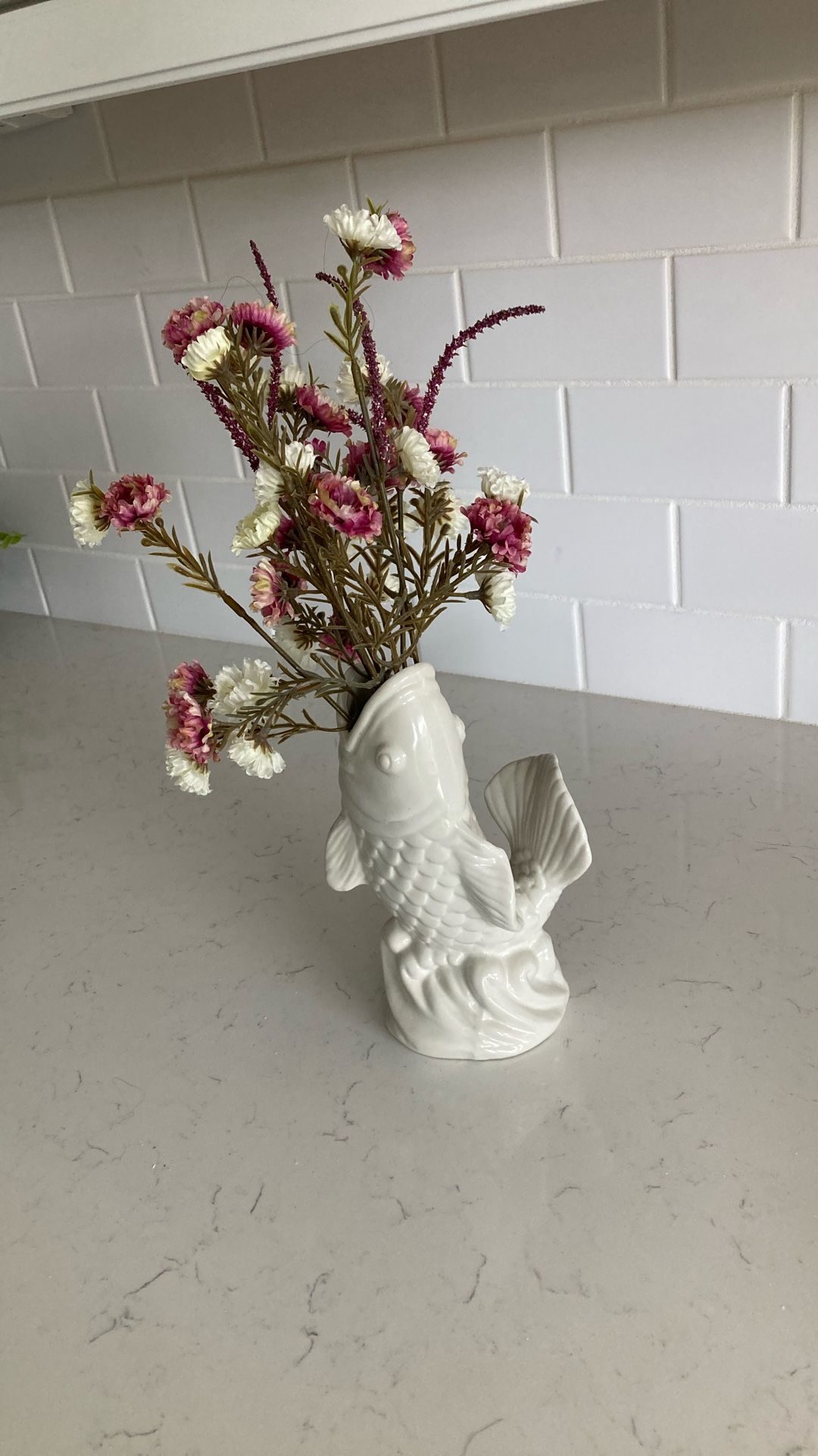 Fish Vase With Artificial Flowers