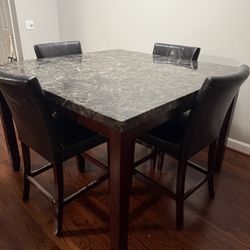 Marble Dining Table & Chairs - Brown