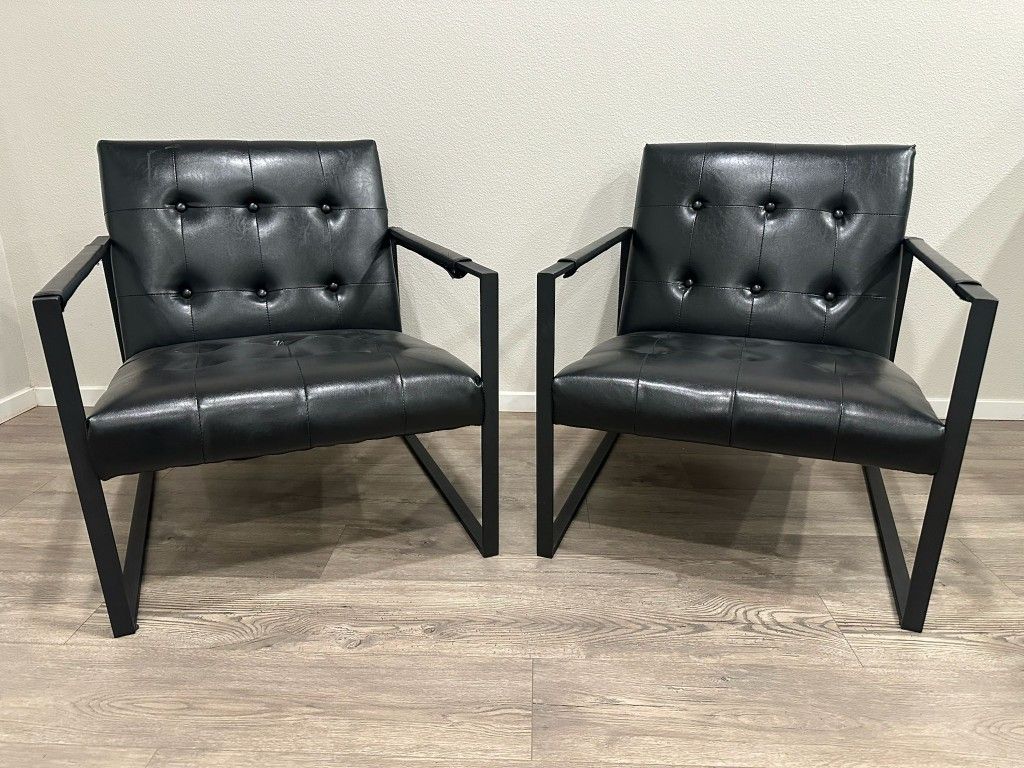 2 Black Faux Leather Accent Chairs
