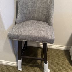 Counter Height Swivel Bar Stools, FSC Certified Upholstered Counter Stools, Modern Swivel Barstools with Wood Legs, Fog