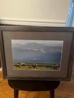 Wood Framed Print Of Elephants In Kilimanjaro