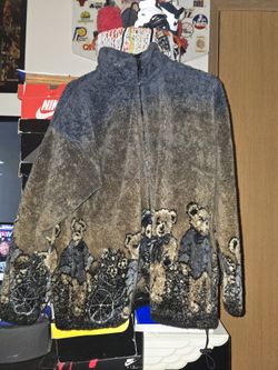 Vintage Mazmania Fleece Unisex Large Blue Teddy Bears Christmas Made USA