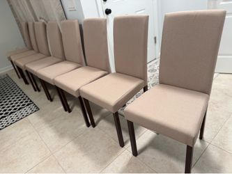 8 Upholstered Dining Chairs – Beige/Tan Fabric Dining Room Chair Set