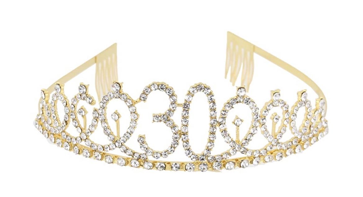 30th Birthday Gold Tiara Rhinestone Princess Crown Happy Birthday 