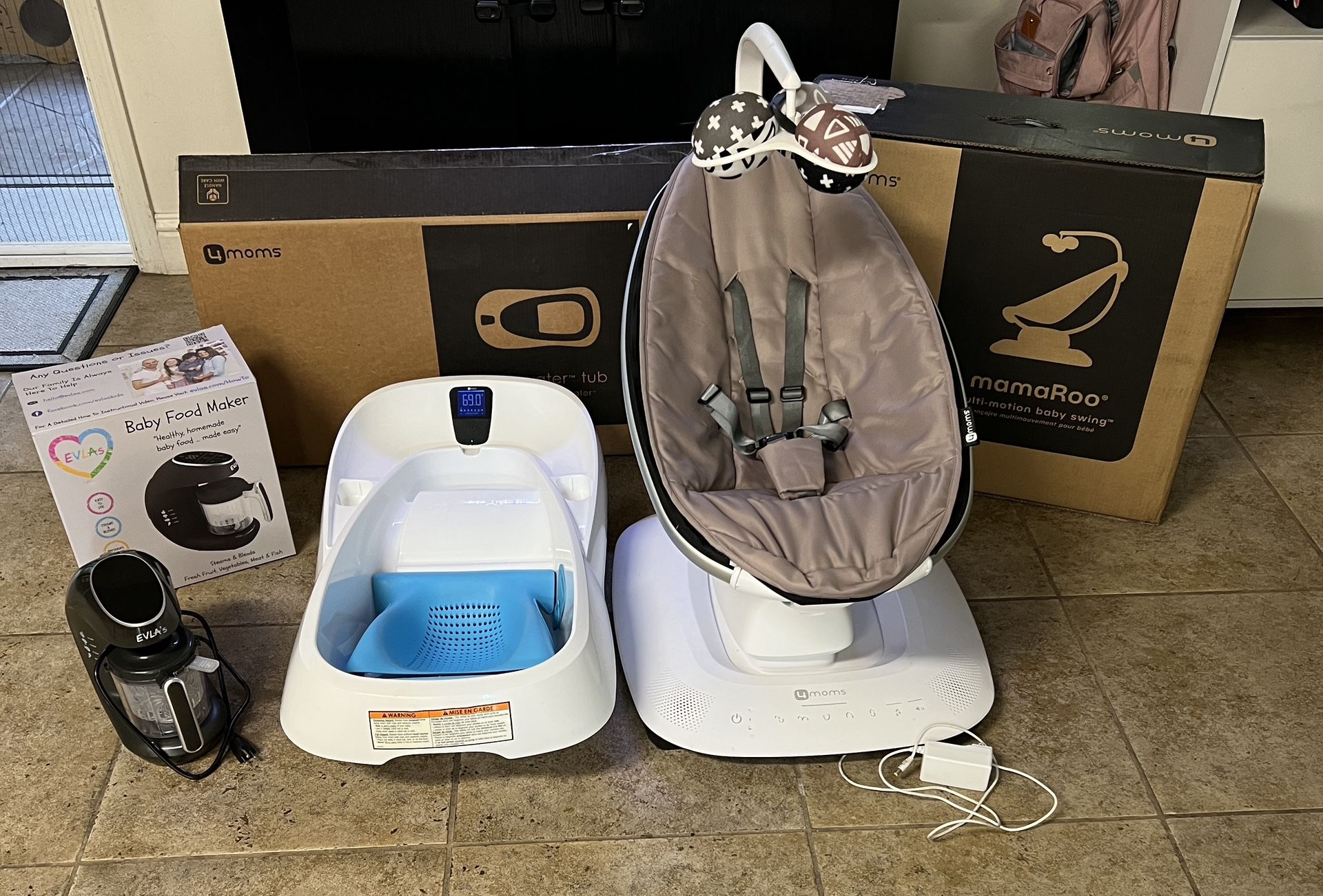 MamaRoo Rosewood Swing, Cleanwater Temp Tub & Evla’s Baby Food Maker