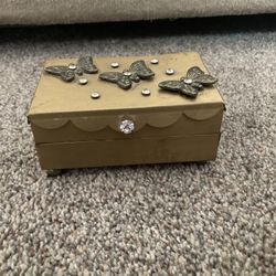 Vintage Metal 2-tiered Jewelry/trinket Box With Butterfly Embellishment 