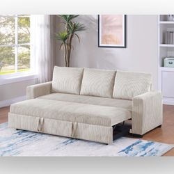 Ivory Corduroy Sofa With Pullout Bed Sofa Bed Brand New In Box Firm Price $320
