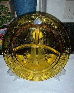 Vintage TIARA “Nursery Rhyme - Amber Glass Divided Plate”