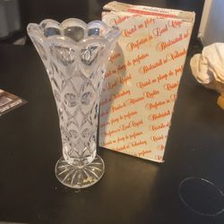 Vintage Crystal Cut Glass Vase with Etched Design and Starburst base