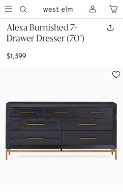 WEST ELM “Alexa” Burnished Solid Acacia Wood 7 Drawer Desser