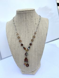 Silver tone necklace with sparkly crystal beads 20” inches long