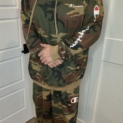 Champion, Big & Tall Fleece Set, Hoodie 3XL + Sweatpants 4XL, Camouflage Green