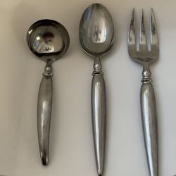 3pc SALADMASTER Ellise Serving Set Ladle Spoon Fork Stainless Satin Japan