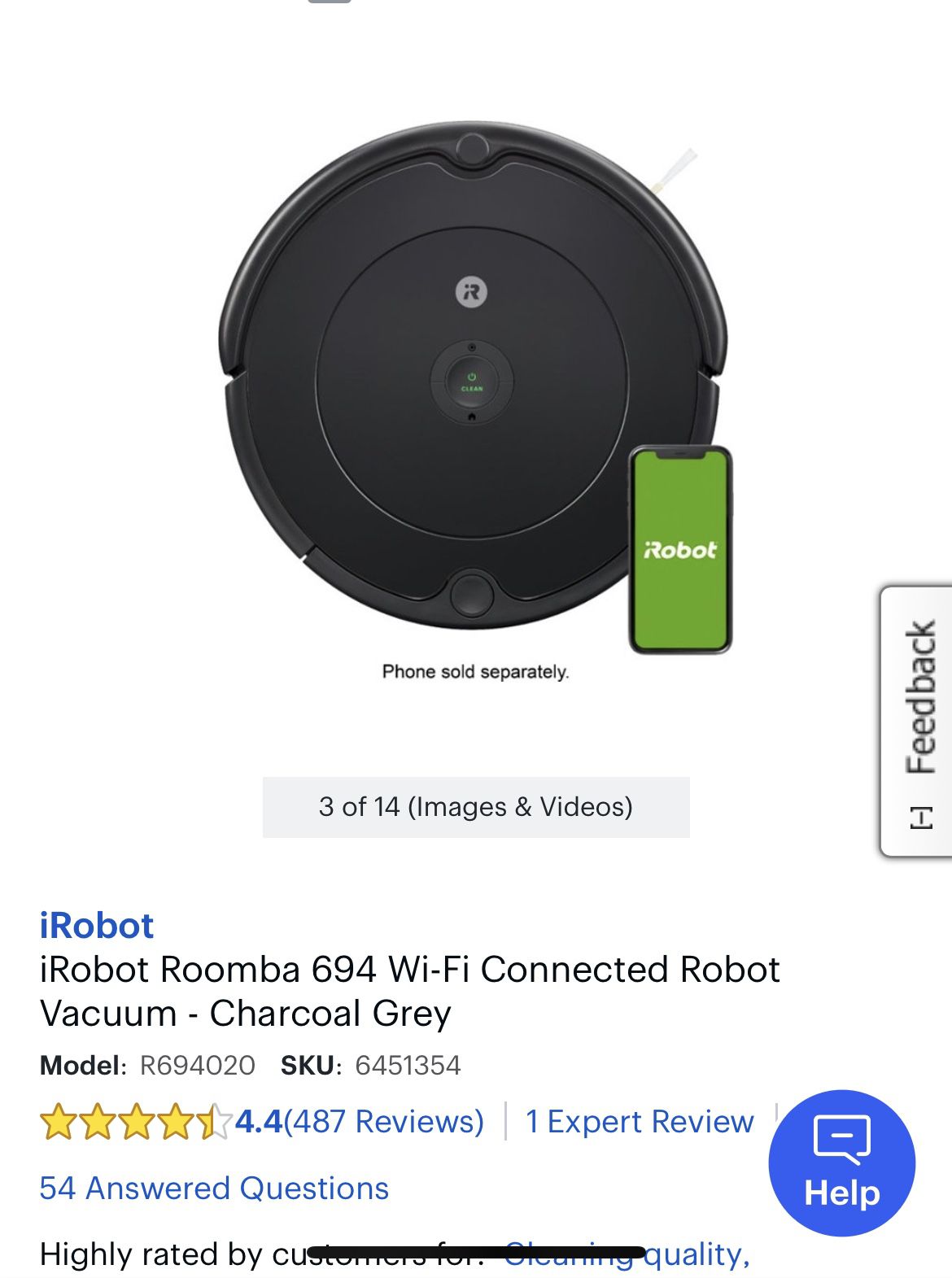 IRobot Roomba 694 Wifi  Connected Robot Vacuum 