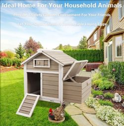 Chicken Coop Rabbit Hutch with Removable Trays,Raised Floor Hen House with Nesting Box,Wooden Outdoor Poultry Cage Pet House with Ramp