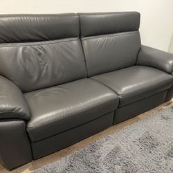 Power Reclining Sofa - Dark Grey Leather By Natuzzi