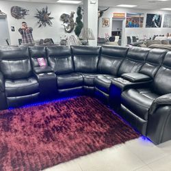 Amazing Deal Black Leather Power Reclining Sofa Sectional Now 65% Off Don’t Miss Out 🥳 (Feature Led Light, Storage Console, Usb Port, And More)!