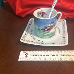 Alice N Wonderland Teacup With Saucer And Spoon