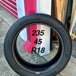 1 Used Tire Goodyear Reliant A/S 235/45R18.  6/32 Tread. 60%