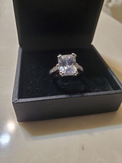 Silver Ring with Large Square Clear Stone