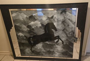 Framed Black Horse Art Deco Wall Art