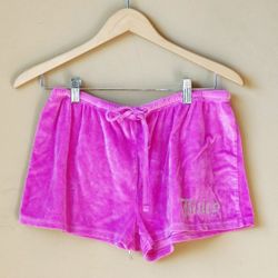 Juicy Couture hot pink Velvet women's shorts size L Large graphic design print