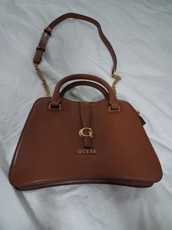 Guess Kuba Small Satchel in cognac.