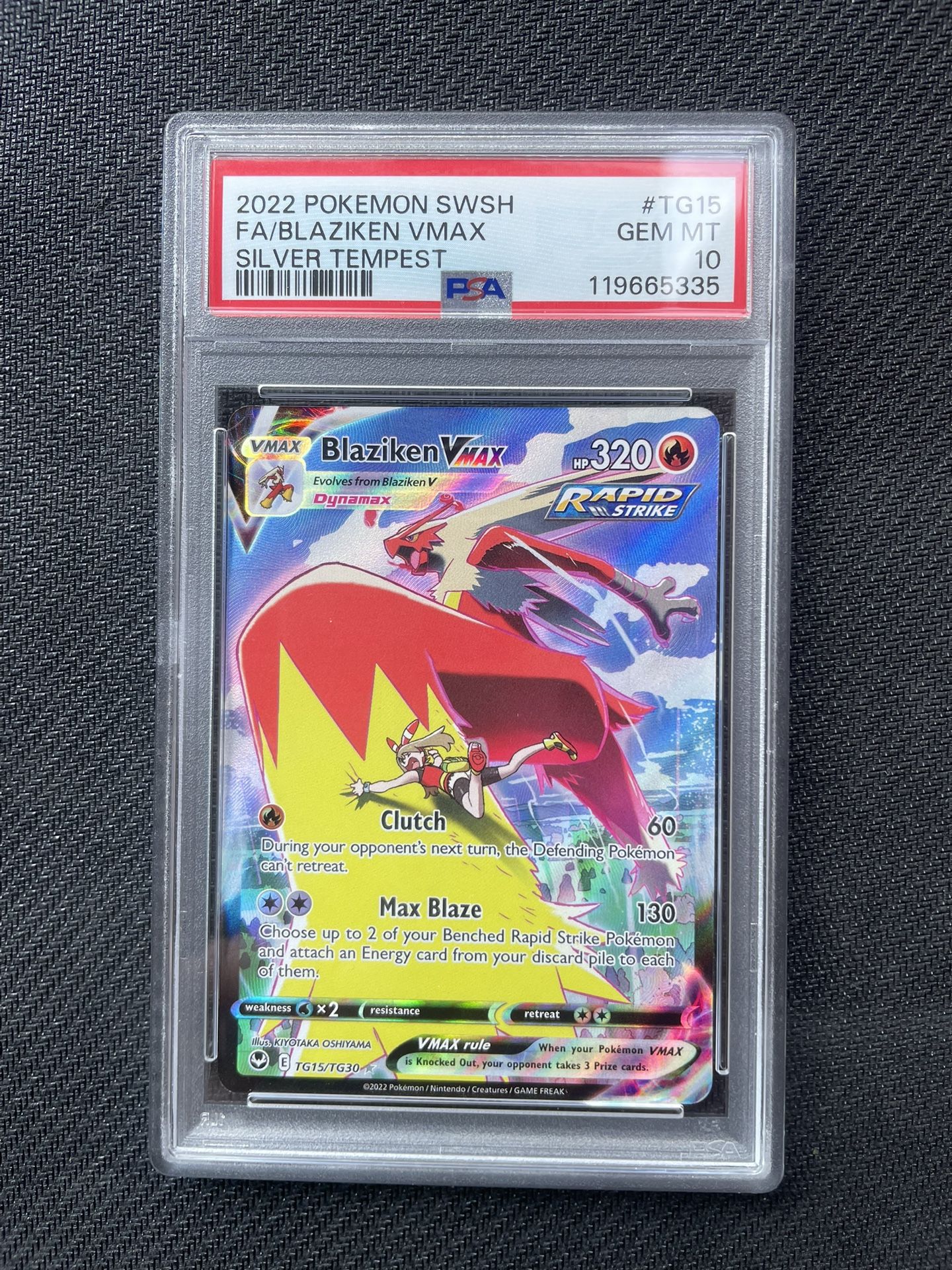 2022 POKEMON SWORD & SHIELD SILVER TEMPEST #TG15 FULL ART/BLAZIKEN VMAX PSA 10