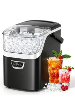Electactic Nugget Ice Maker Countertop with Handle, Ready in 5 Mins, 34Lbs/24H Ice Machine, Auto-Cleaning Portable Pebble Ice Maker, Removable Top Cov