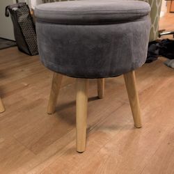 Ottoman Grey Velvet and Bamboo Wood