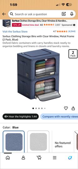Sorbus Clothing Storage Bins with Clear Window, 2 Pack Blue