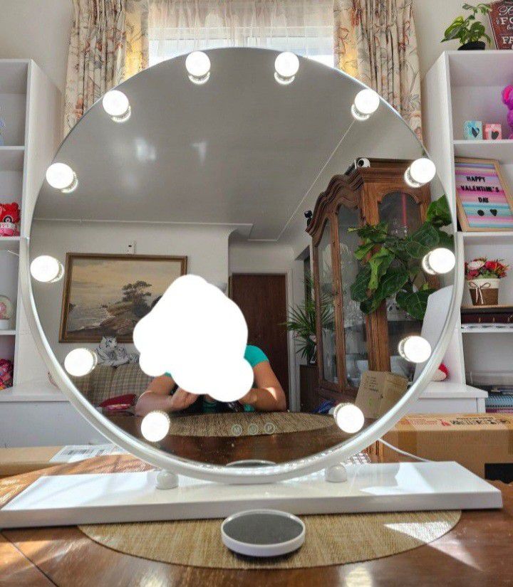 Vanity Mirror with Lights, 24" x 24"   Makeup Mirror with 10X Magnification and Smart Touch Dimmable 3 Modes, 360° Rotation, White NEW IN A BOX, PERFE