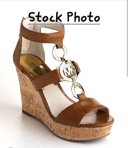 Michael Kors Brown Cork Wedge Shoes with Back Zipper