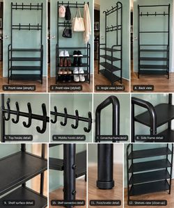 WEECON 4-Tier Shoe & Coat Rack – 8 Hooks – Black