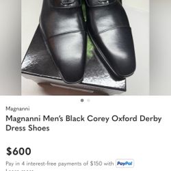 Magnanni Black Leather Oxford Dress Shoes Size 11 New