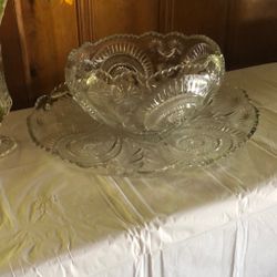 Cut Glass Antique Punch Bowl With Bottom 