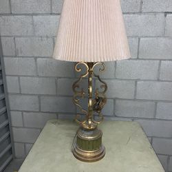 Vintage Gold Colored Unique Lamp With Shade - Gorgeous 