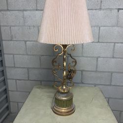 Vintage Gold Colored Unique Lamp With Shade - Gorgeous 