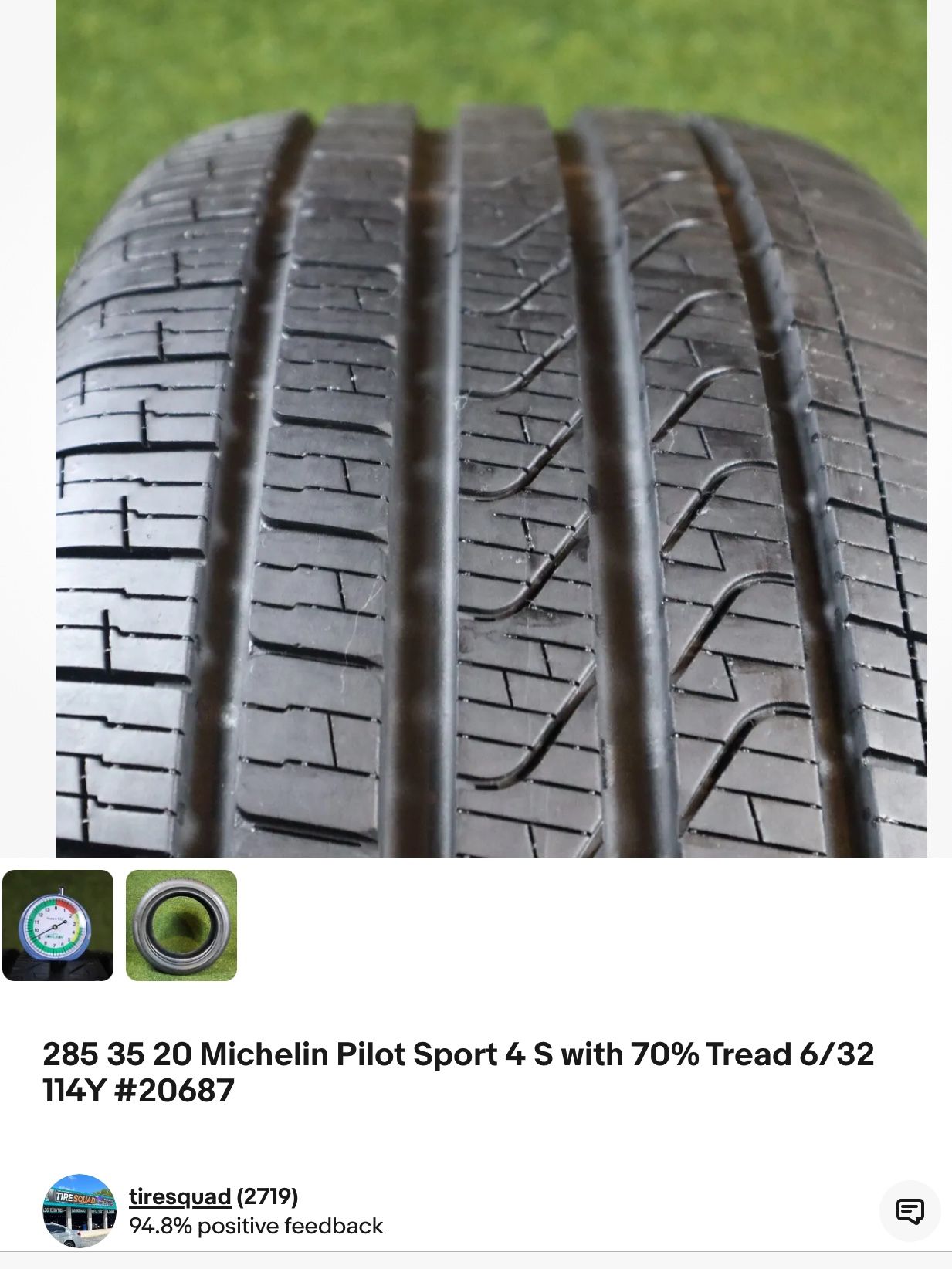 285 35 20 Michelin Pilot Sport 4 S with 70% Tread 6/32 114Y #20687