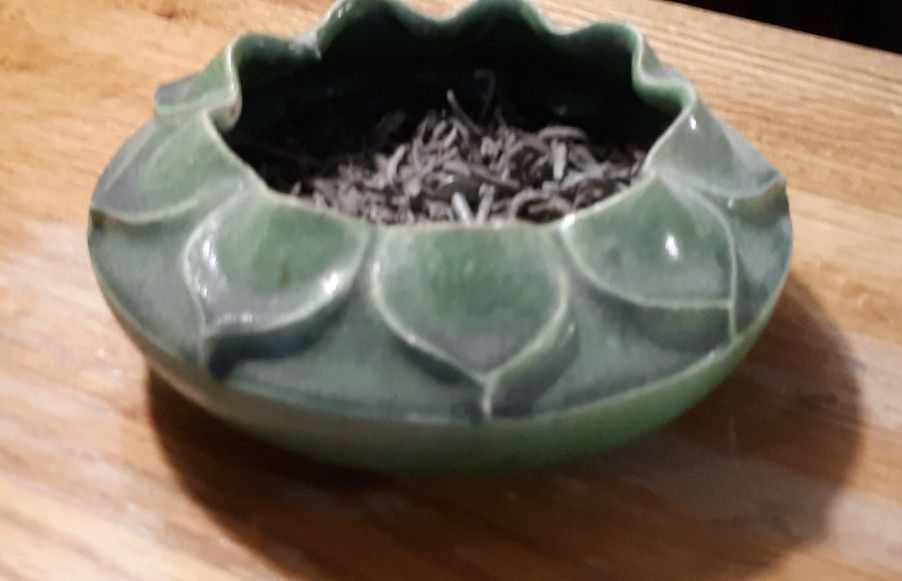 Tiffany Art Pottery Matte Green Lotus Vase Bowl Arts And Crafts Antique Pottery