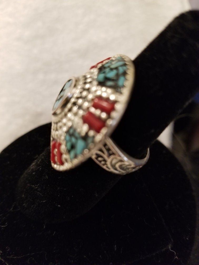 American Indian Turquoise Ring Size 7 with Handmade Earrings