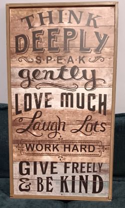 PIER 1 IMPORTS WOODEN SIGN " LAUGH LOTS" MEASURES 31 1/2 X 17 1/2 X 1 1/2