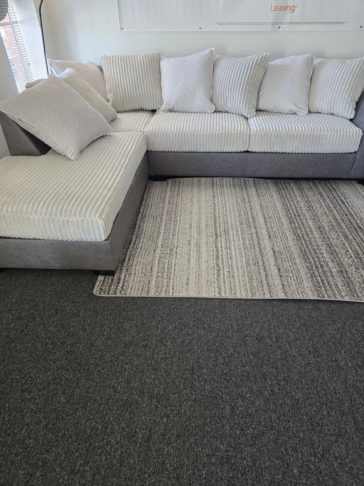 New Plush White And Gray Sectional