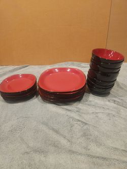 Red and Black Ceramic Dinnerware Set