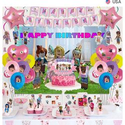 Rooblox Birthday Party Supplies for Girls, Rooblox Party Decorations, Birthday Decorations includes Happy Birthday Banner, Balloons, Hanging Swirls, C