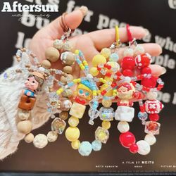 Colorful Beaded Phone Charms with Cute Dolls