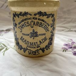 Antique James Carberry Marmalade Stoneware Advertising Crock London 5.25"